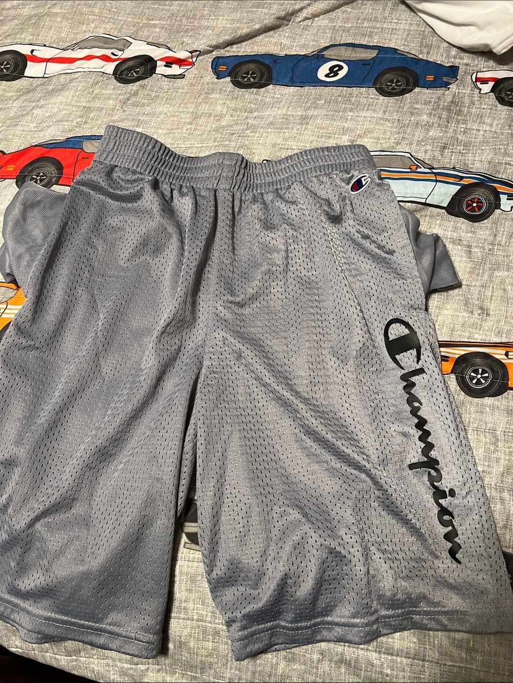 Champion Gray Mesh Athletic Shorts with Script Logo